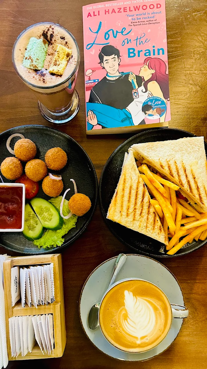 Book and food flatlay